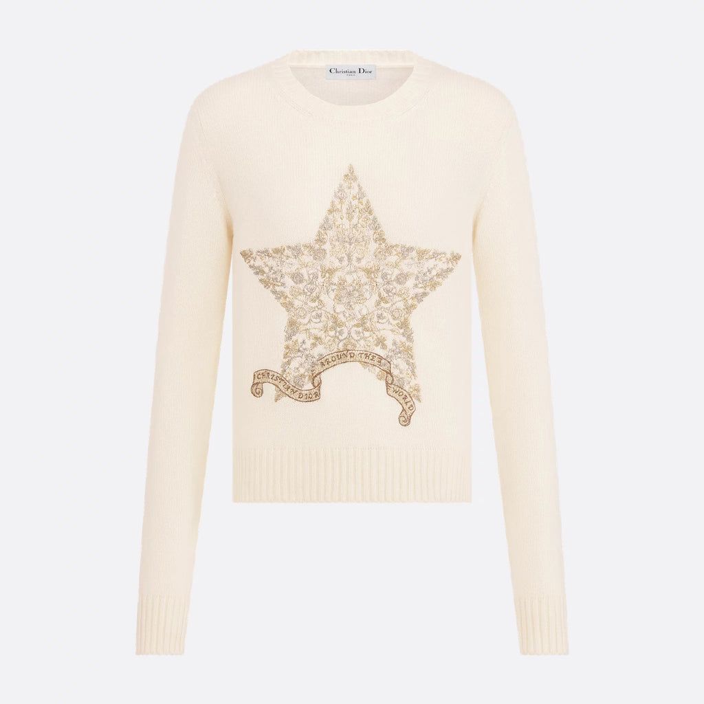 Women's Spring and Autumn Star Embroidery Pattern Cashmere Knit Crew Neck Sweater #74584