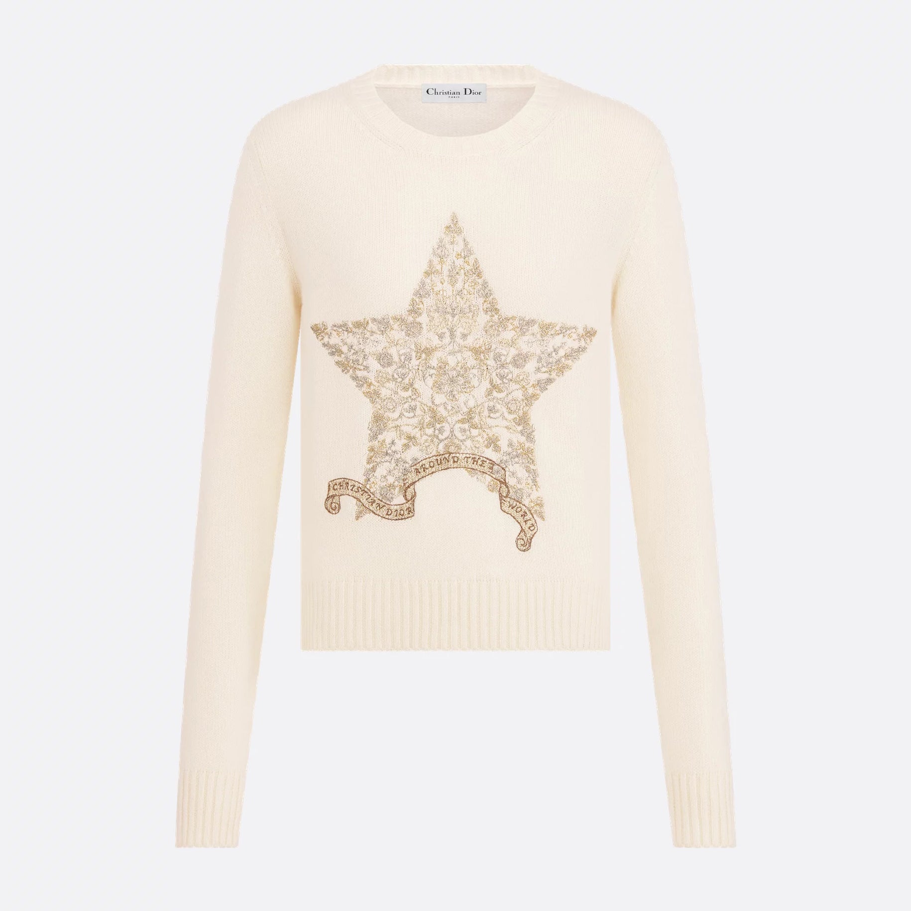 Women's Spring and Autumn Star Embroidery Pattern Cashmere Knit Crew Neck Sweater #74584