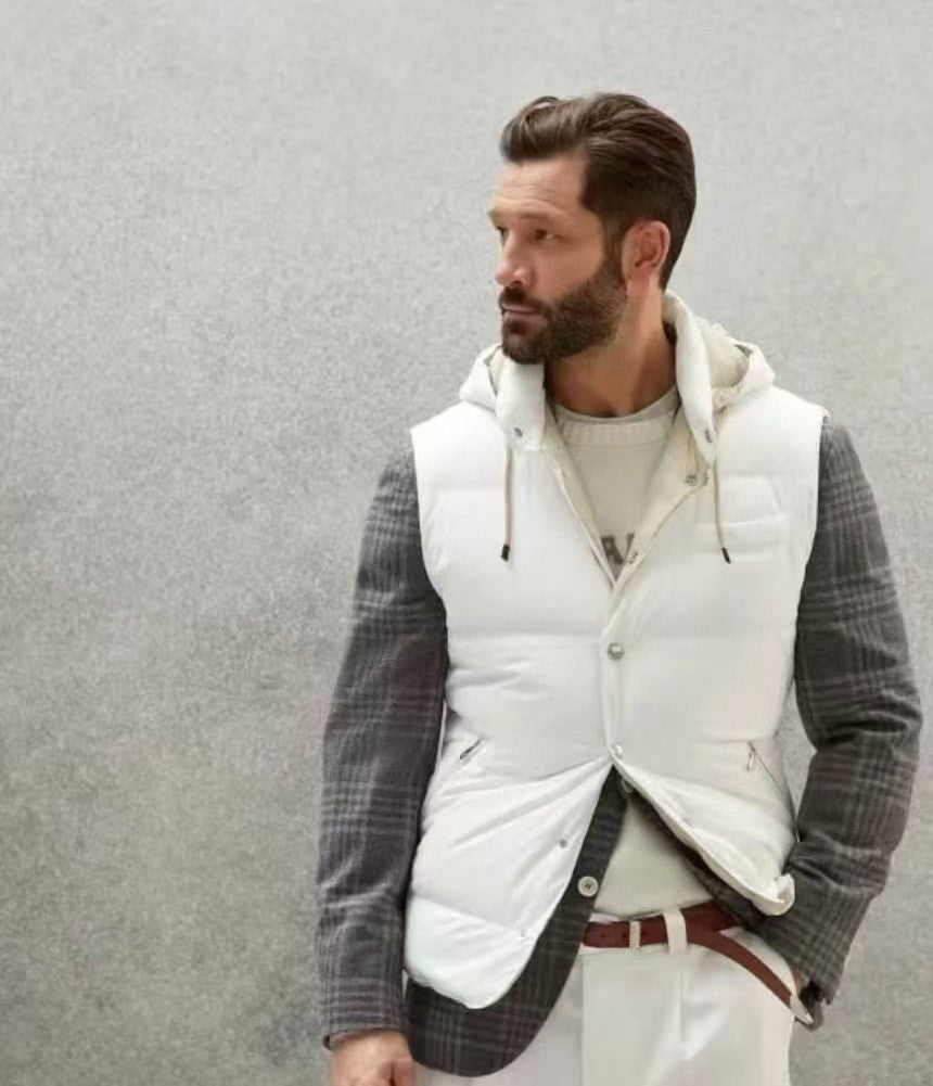 BC Men's Fall And Winter Single-Breasted Hooded Solid Color Fitted Down Vest Jacket #81185