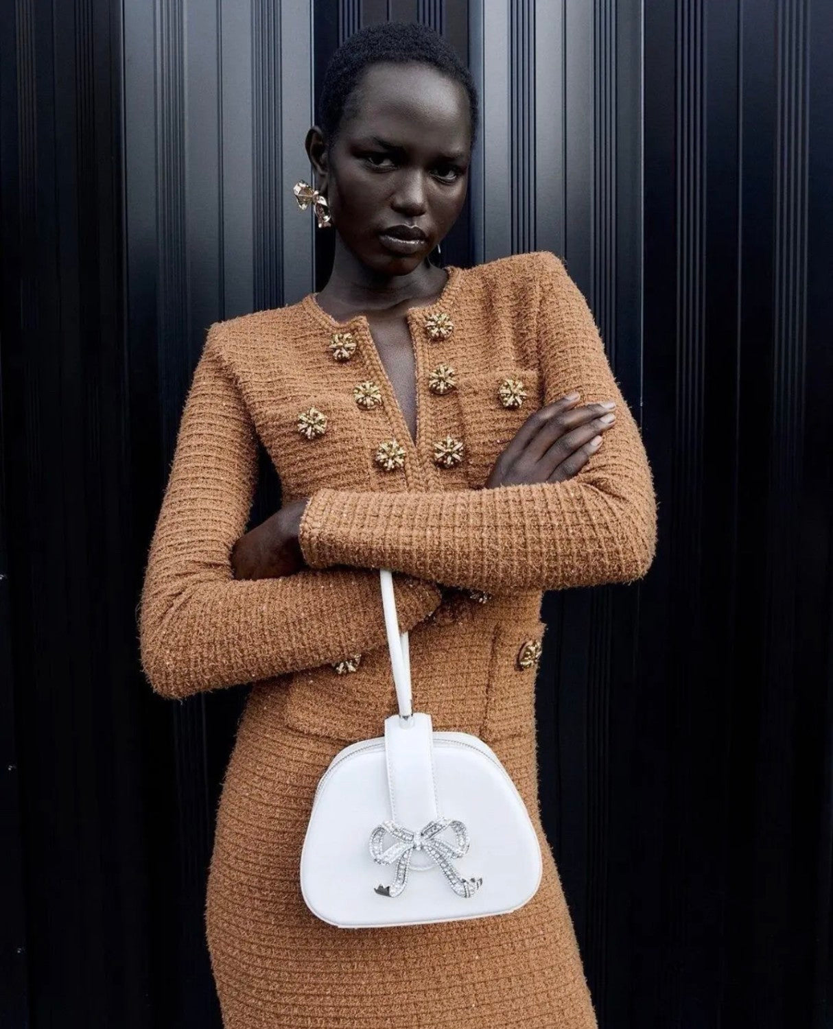 Self-portrait Women's Four Seasons Vintage Round Neck Solid Color Knit Long Sleeve Fitted Dresses Ngvp #9819