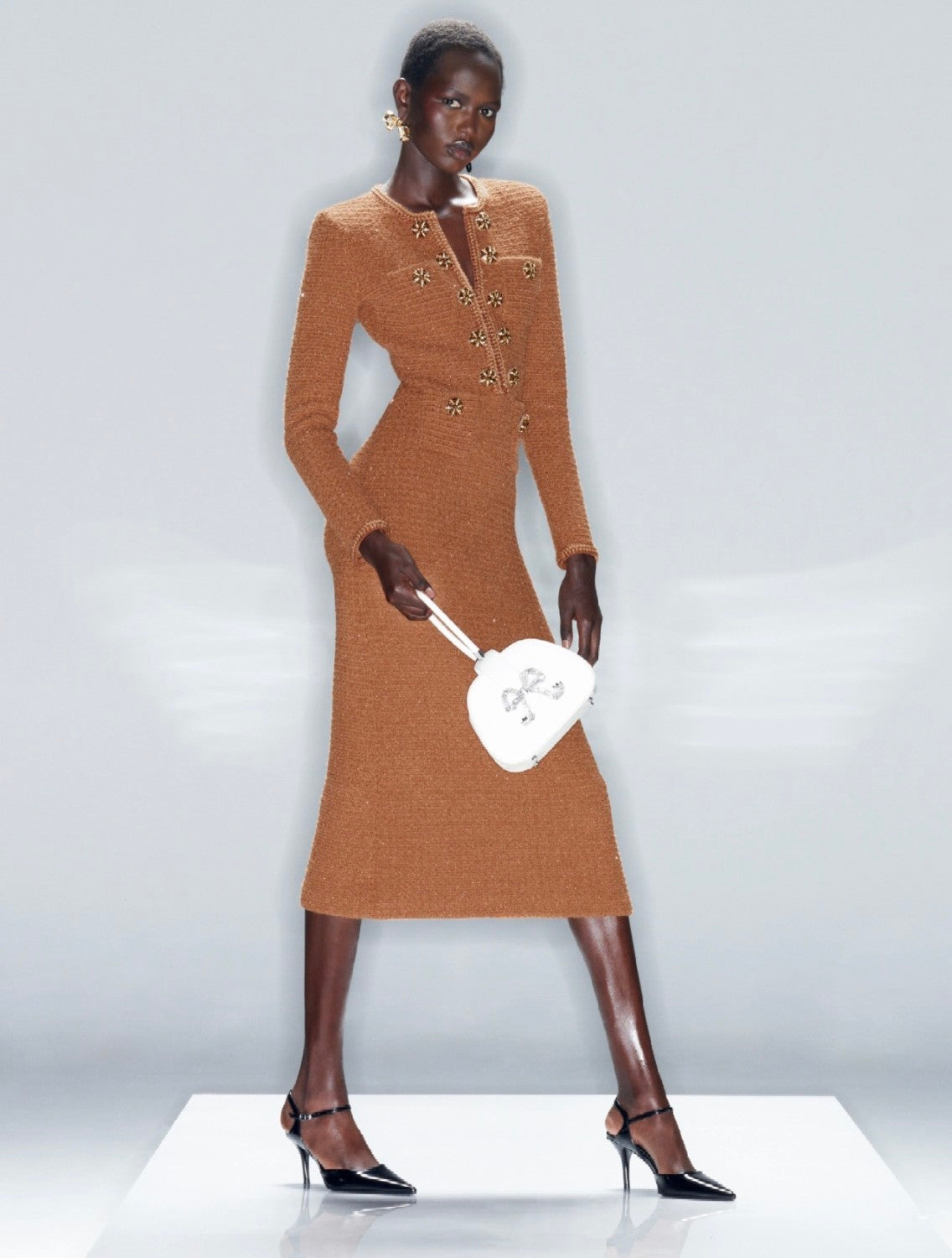 Self-portrait Women's Four Seasons Vintage Round Neck Solid Color Knit Long Sleeve Fitted Dresses Ngvp #9819