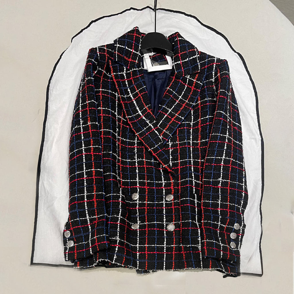 Women's Spring And Autumn Plaid Cotton Tweed Lapel Casual Fashion Long Sleeve Slim Tweed Jacket Ngvp #9127