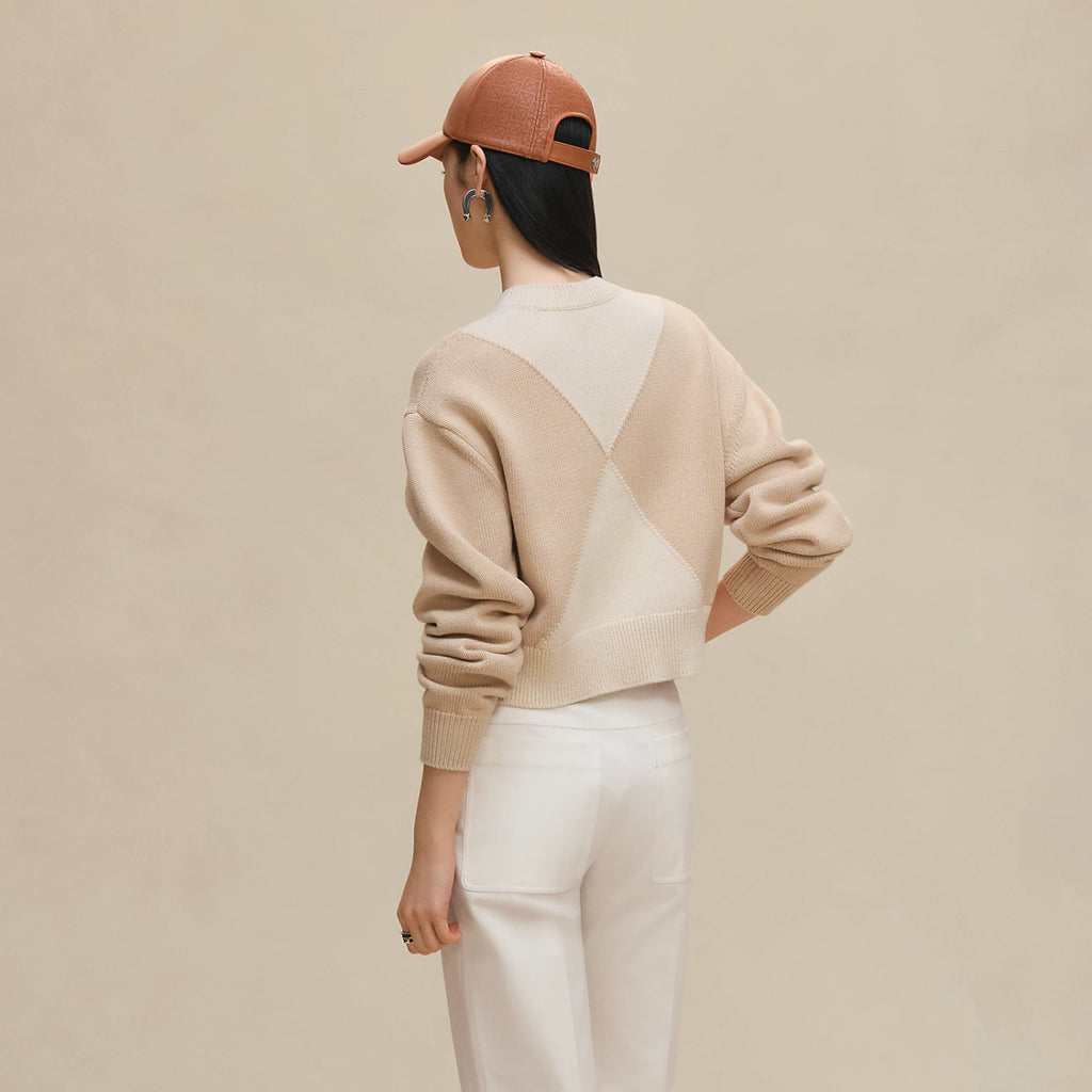 Women's Badge Embroidered Spring. Autumn. And Winter Color-Blocked Round Neck Knitted Cotton Long Sleeve Sweater Ngvp #2134