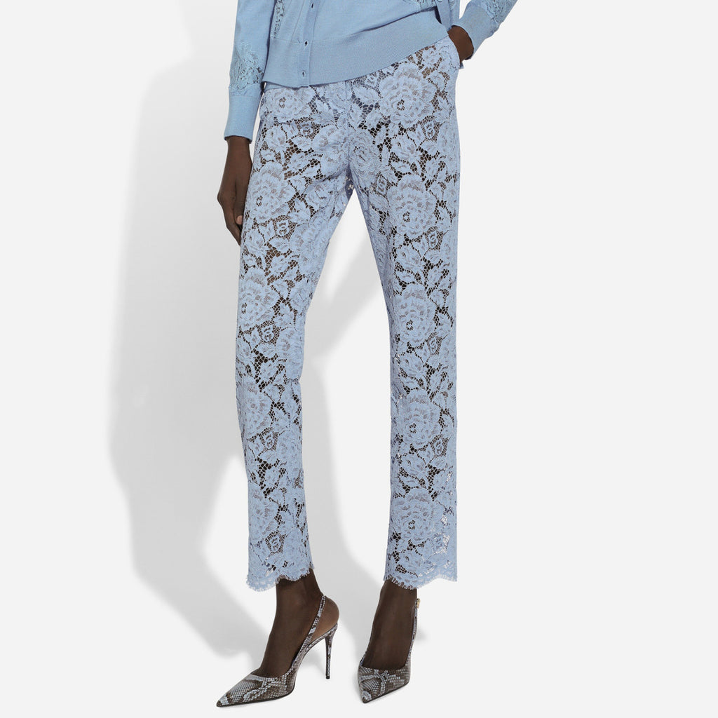 Women's Summer Blue Lace Hollow Out Breathable Pants #73564