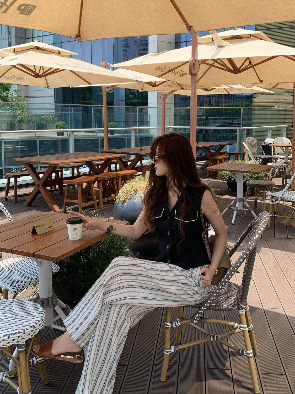 Women's Retro Striped Jacquard Elastic Waist Drawstring Loose Linen Wide Leg Pants Spring. Summer. And Fall Casual Long Pants Ngvp #2128