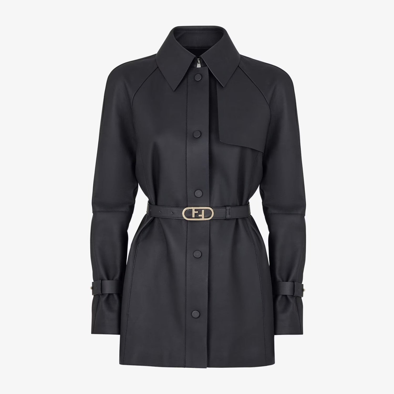 Women's Spring and Autumn Black Tie Belt Waist Single Breasted Slim Long Sleeve Sheepskin Jacket #98466