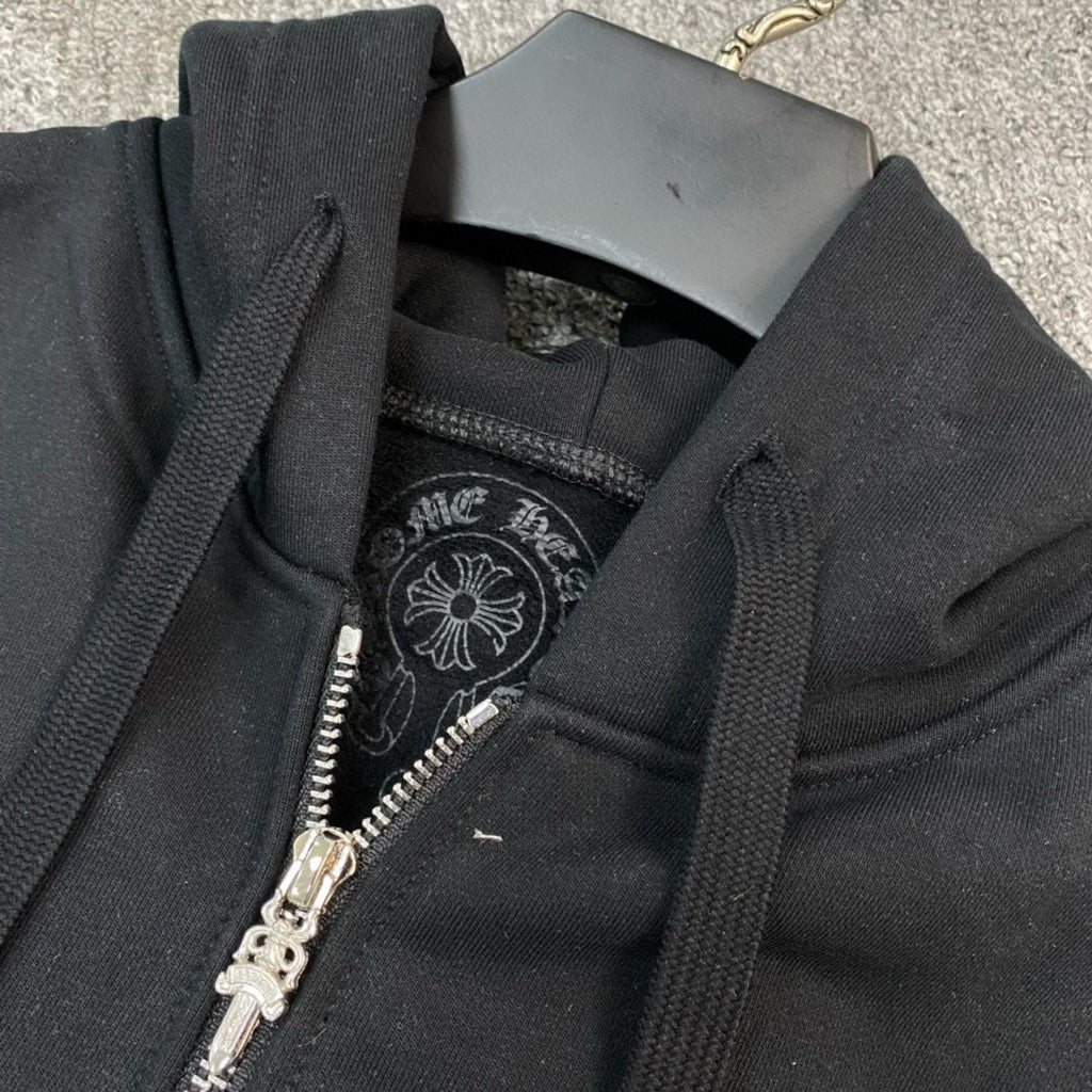 Men's Spring and Fall Black Logo Printed Zipper Long Sleeve Hooded Jacket #72485