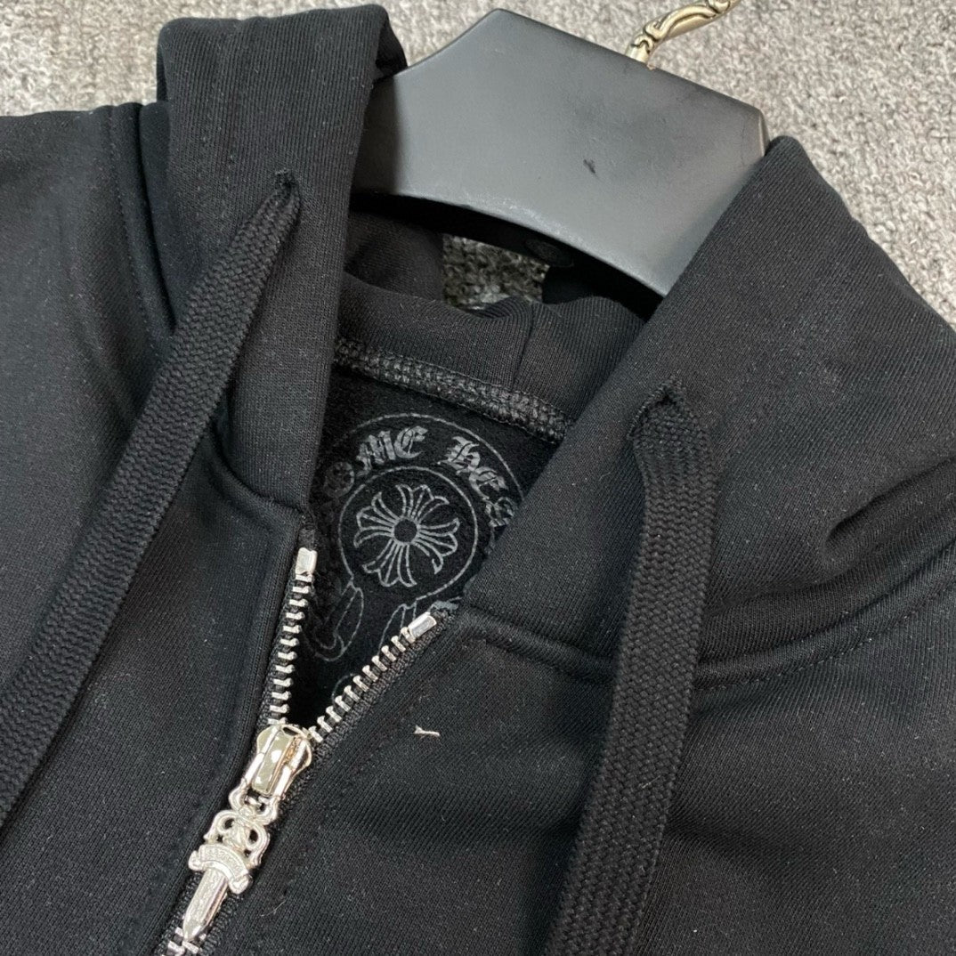 Men's Spring and Fall Black Logo Printed Zipper Long Sleeve Hooded Jacket #72485