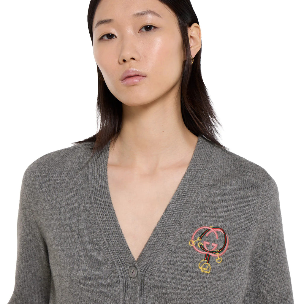 Women's Fall/Winter Chinese New Year Collection Embroidered Blend Cardigan V-Neck Single-Breasted Button-Down Gray Cardigan #194102
