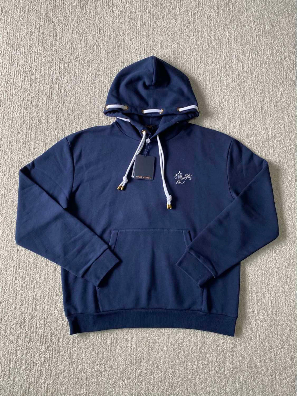 Men's Blue Rope Knot Embroidered Logo Pattern Casual Drawstring Hooded Sweatshirt #99717