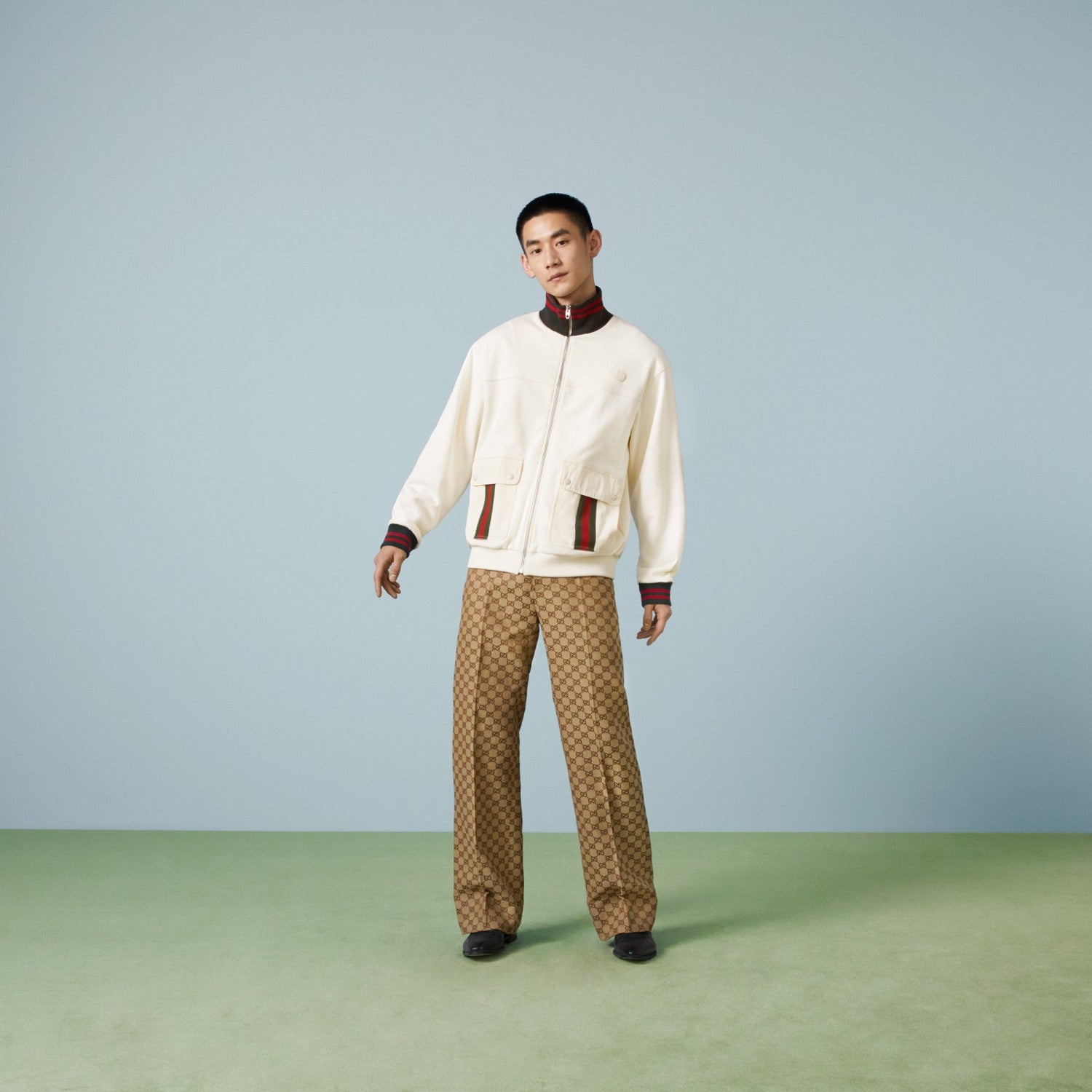 Men's Autumn Striped Standing Collar Zipper Cotton Fitted Long Sleeve Solid Color Jacket #71452