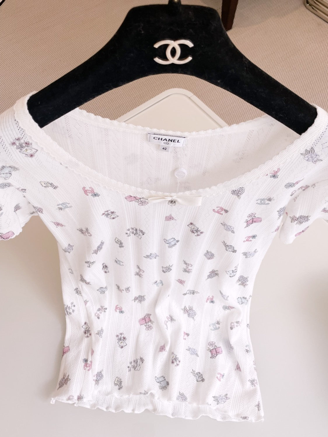 Women's Summer White Bow Rhinestone Hollow Lace Knit Short Sleeve Top T-Shirt #74474