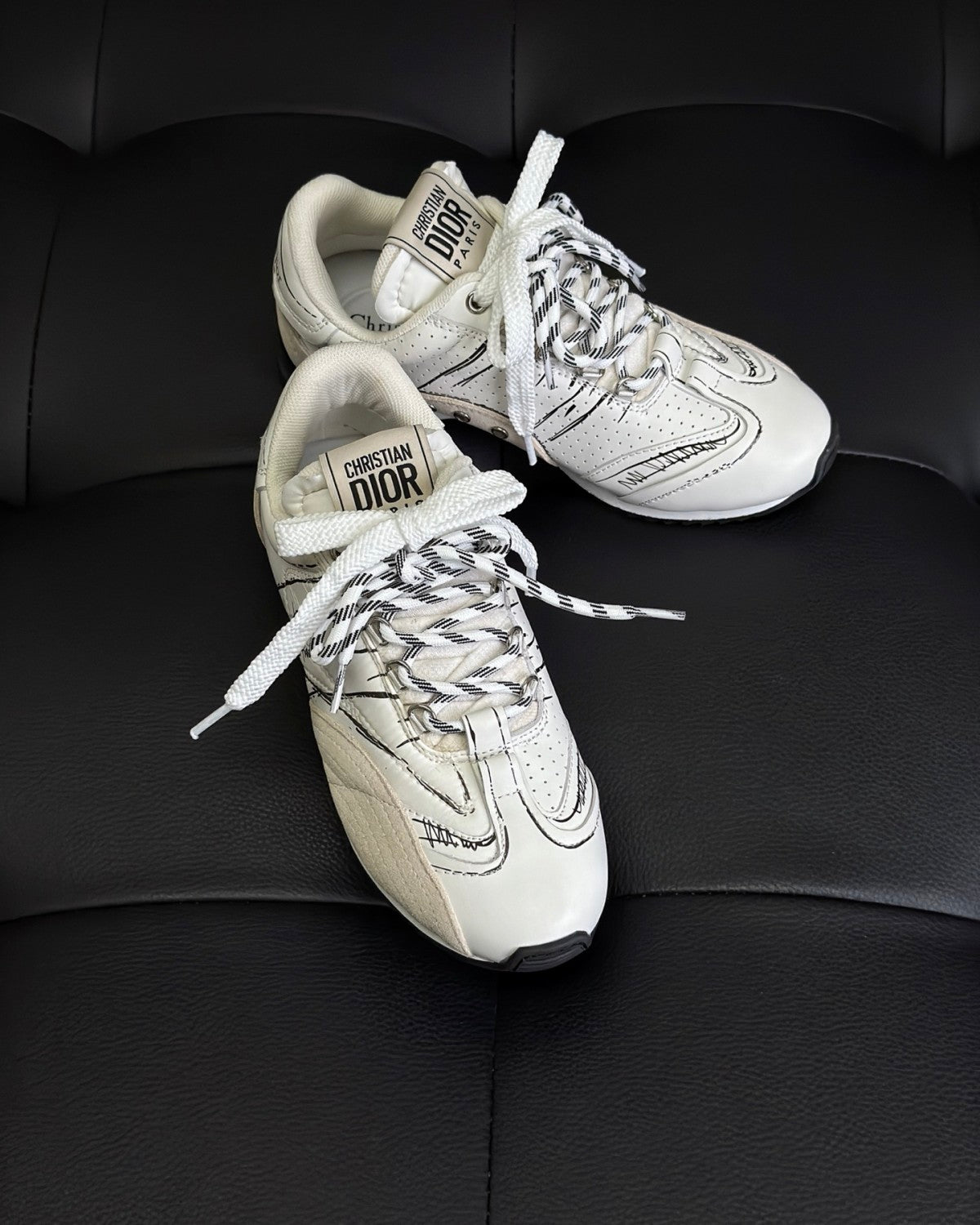 CD D-Sketch Men's And Women's Solid Color Nylon And Cowhide Leather Letter Print Round Toe Low-top Lace-up Casual Shoes #77873