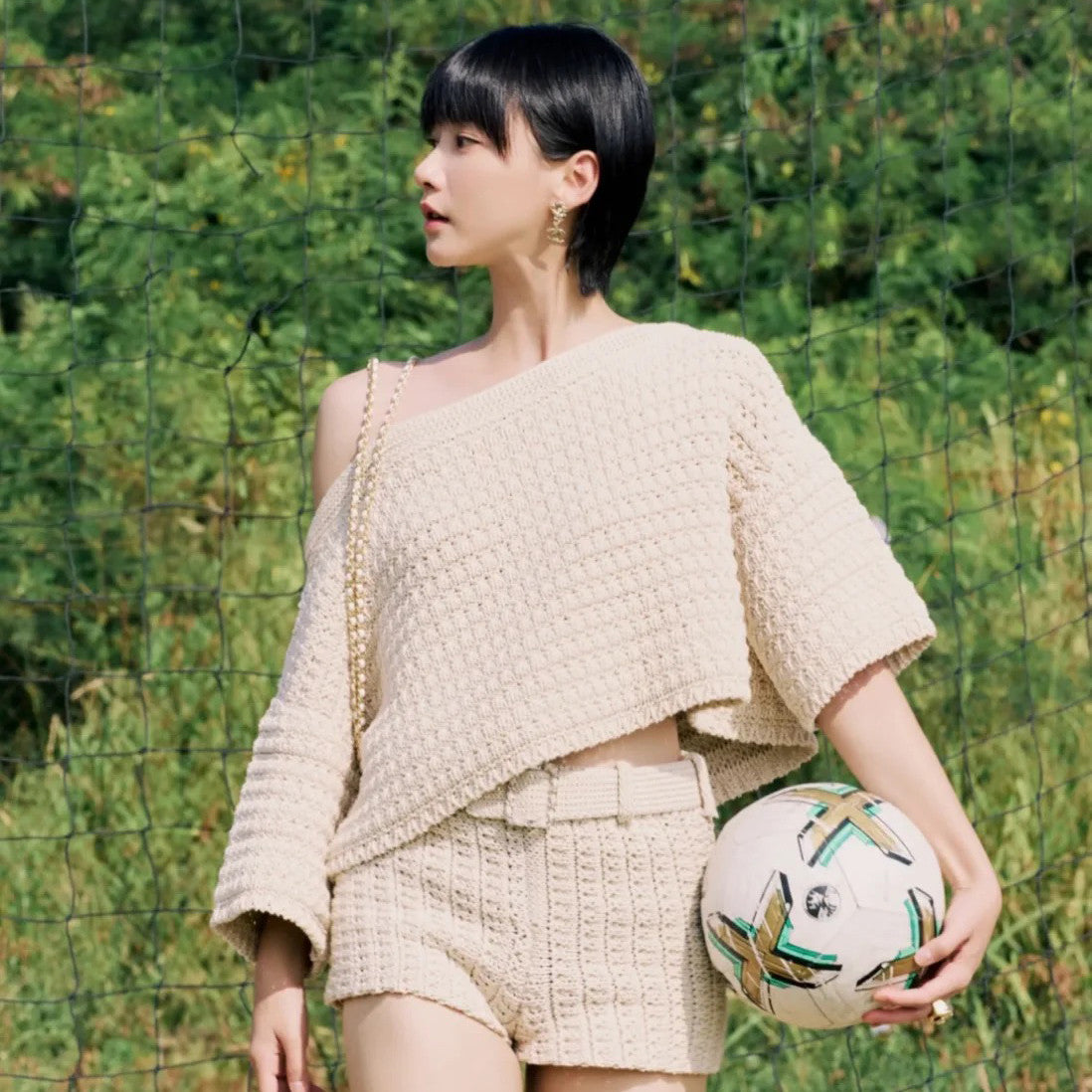 Women's Summer Solid Color One Shoulder Seven Sleeve Knit Sweater Top #76244