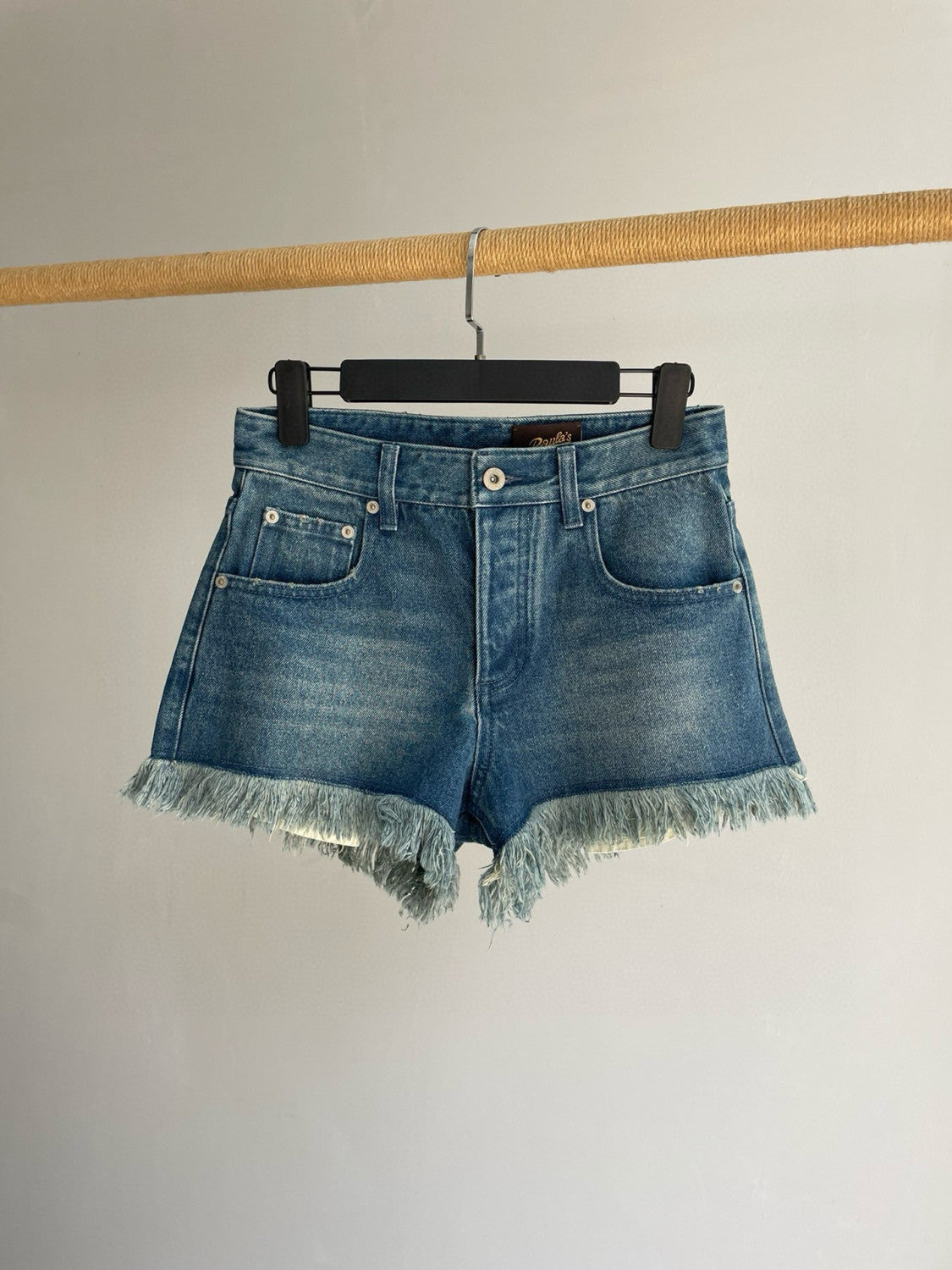 Women's Summer Solid Color Fringed Hem Denim Shorts #77293
