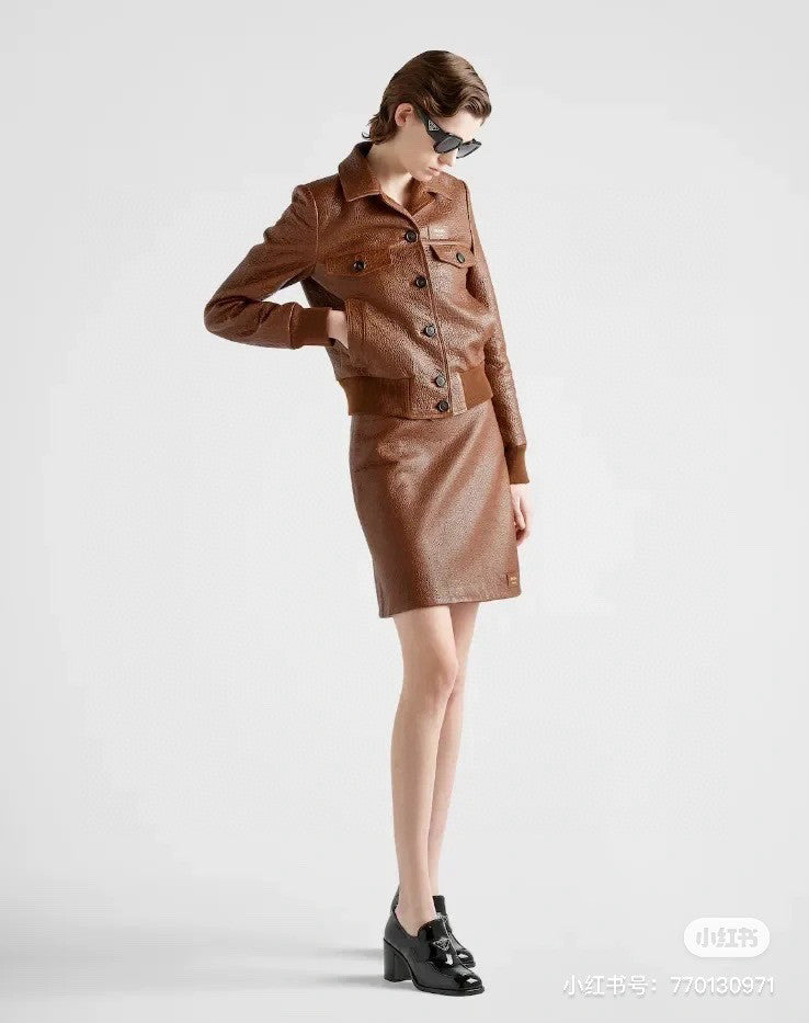 Women's Winter Solid Color Single Breasted Long Sleeve Lapel Lambskin Jacket #98533