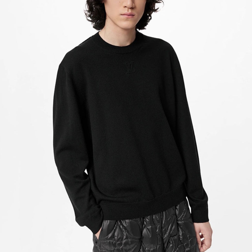 Men's Spring And Fall Solid Color LV Embossed Round Neck Long Sleeve Fitted Pullover Cashmere Sweater  #72183