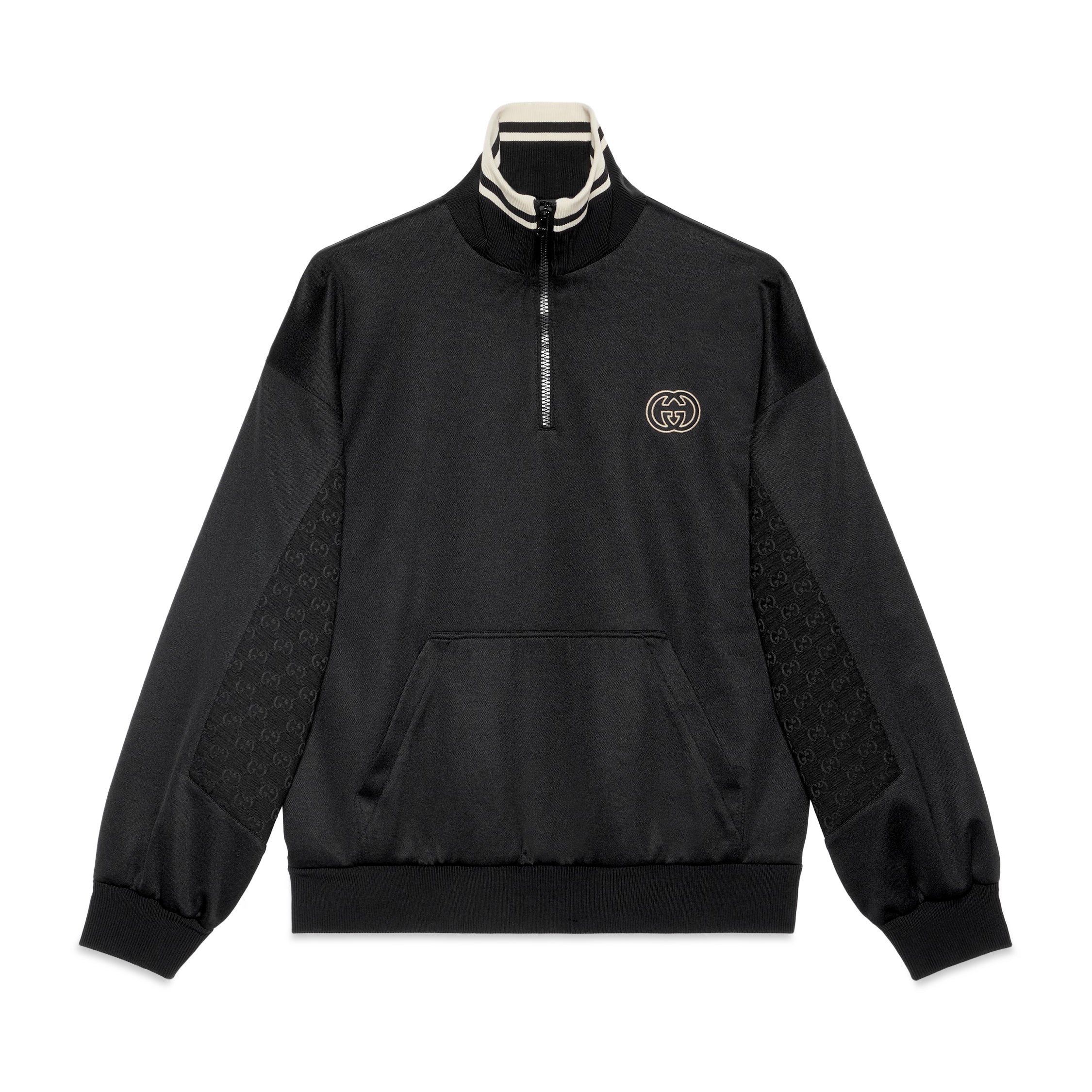 Men's Spring and Autumn Black Logo Embroidery Zipper Standing Collar Long Sleeve Jacket Elastic Knit Sweatpants Pants Suit Set #98786