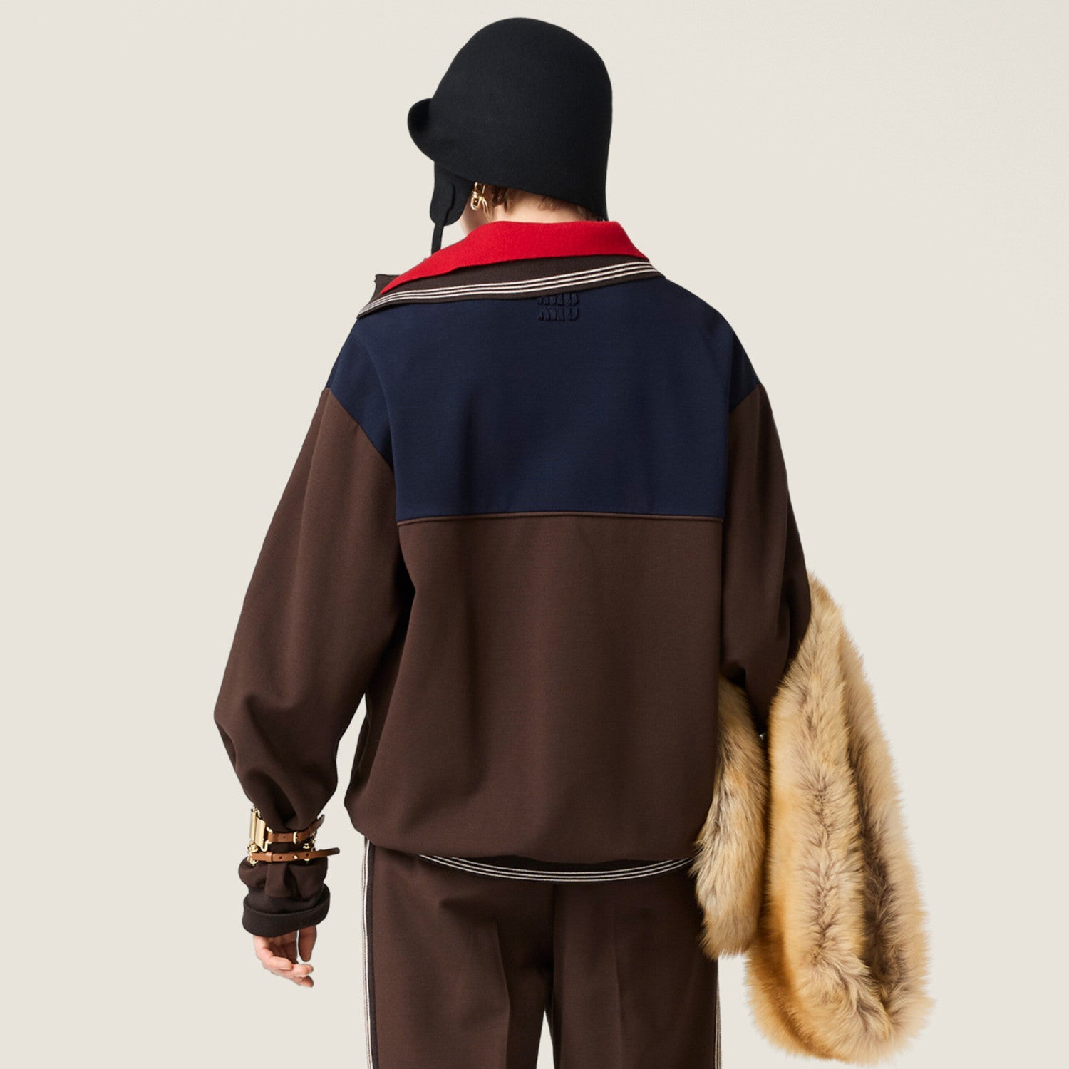 Women's Spring/Fall Casual Fashion Collared Pullover Diagonal Zipper Design Contrasting Color Long Sleeves Sweatshirt #79327