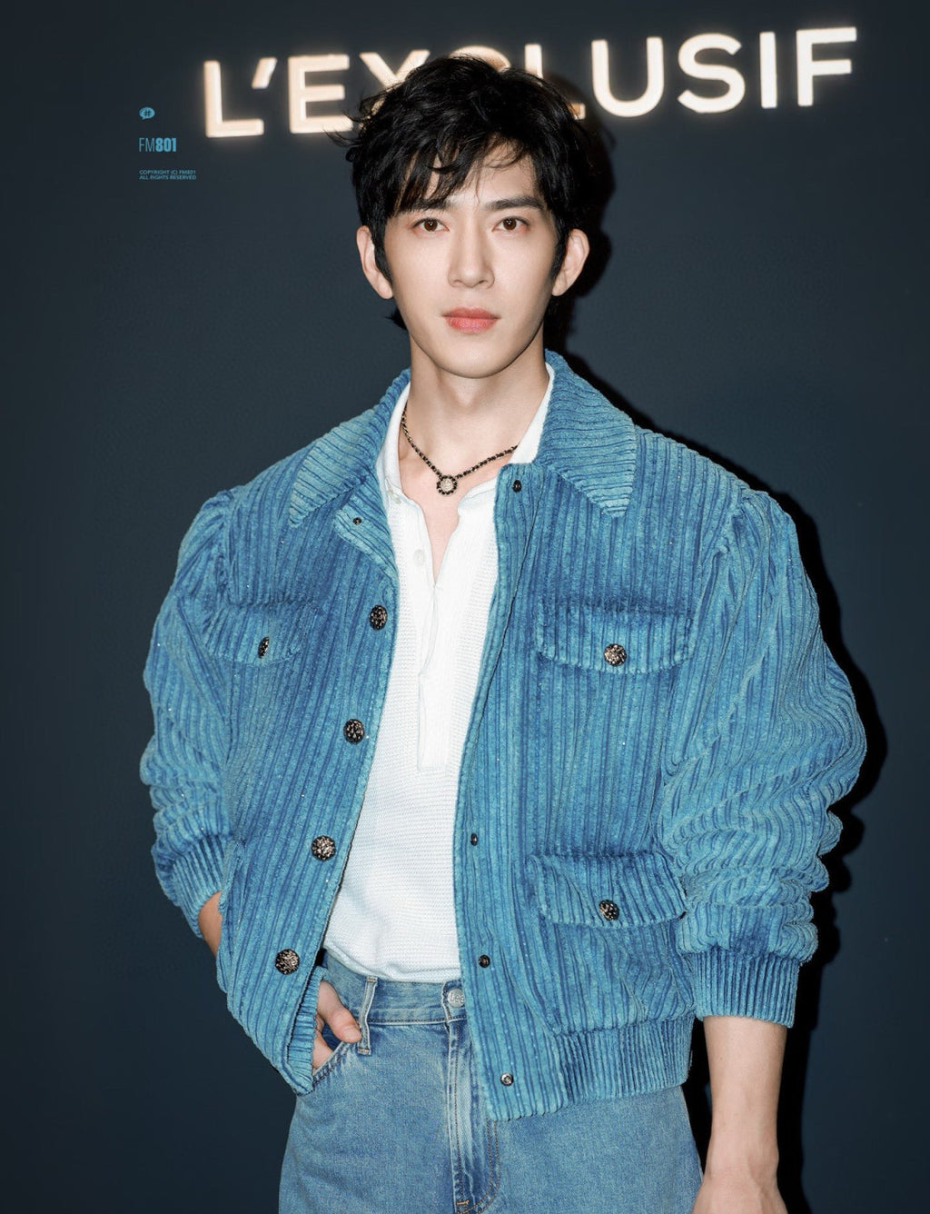 Women's 25K Blue Corduroy Collared Jacket Coat #193903