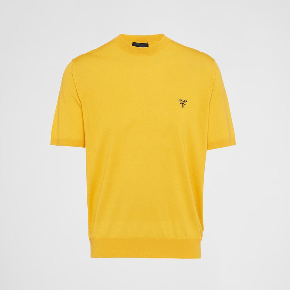 Men's Spring/Summer Solid Color Logo Embroidery Superfine Wool Crew Neck Short Sleeve Sweater #98319