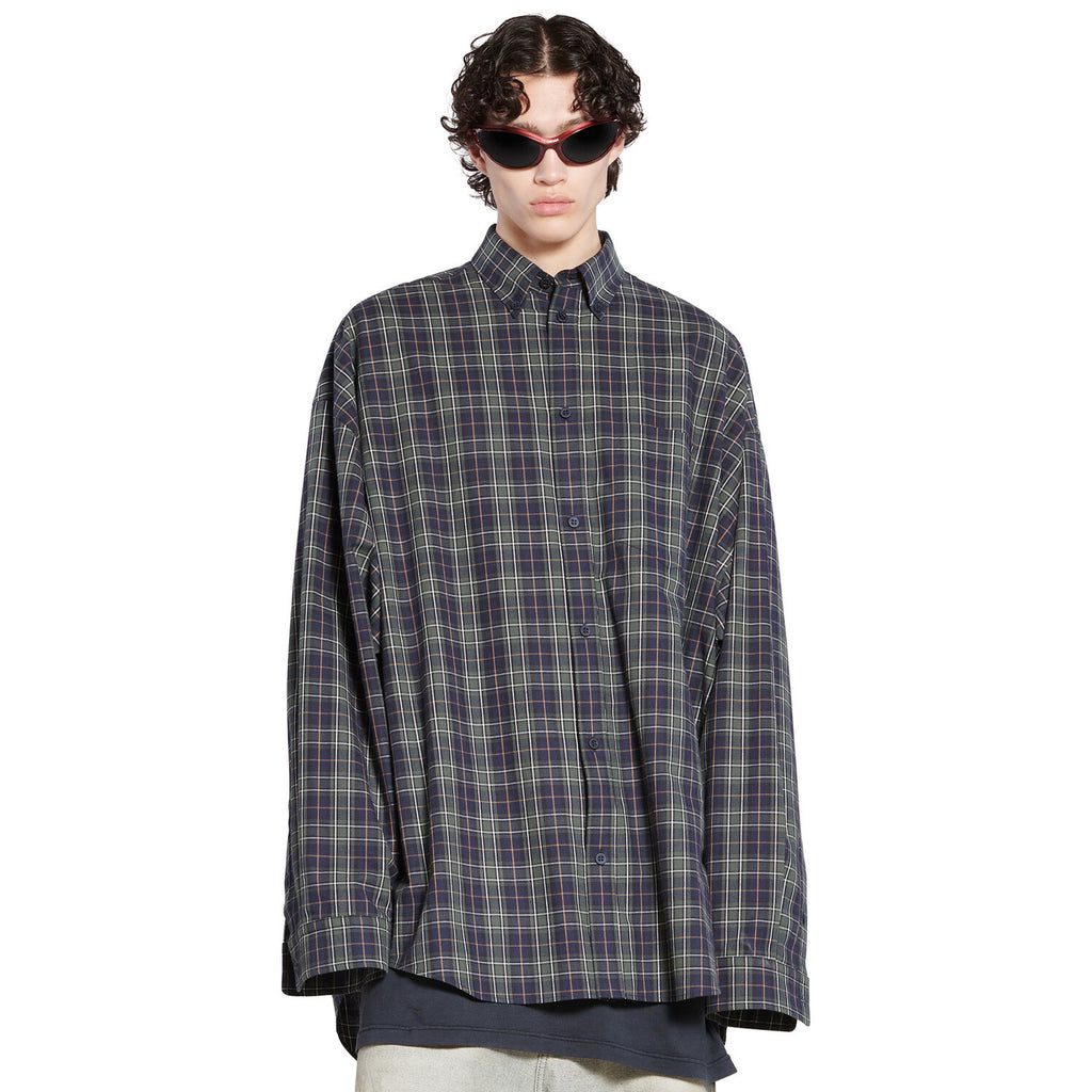 Men's Spring And Fall Color Blocking Plaid Single Breasted Cotton Long Sleeved Shirt #98918