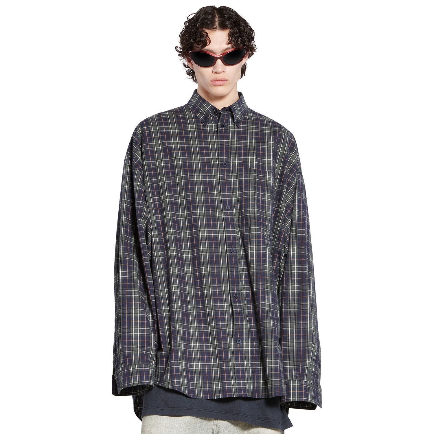 Men's Spring And Fall Color Blocking Plaid Single Breasted Cotton Long Sleeved Shirt #98918