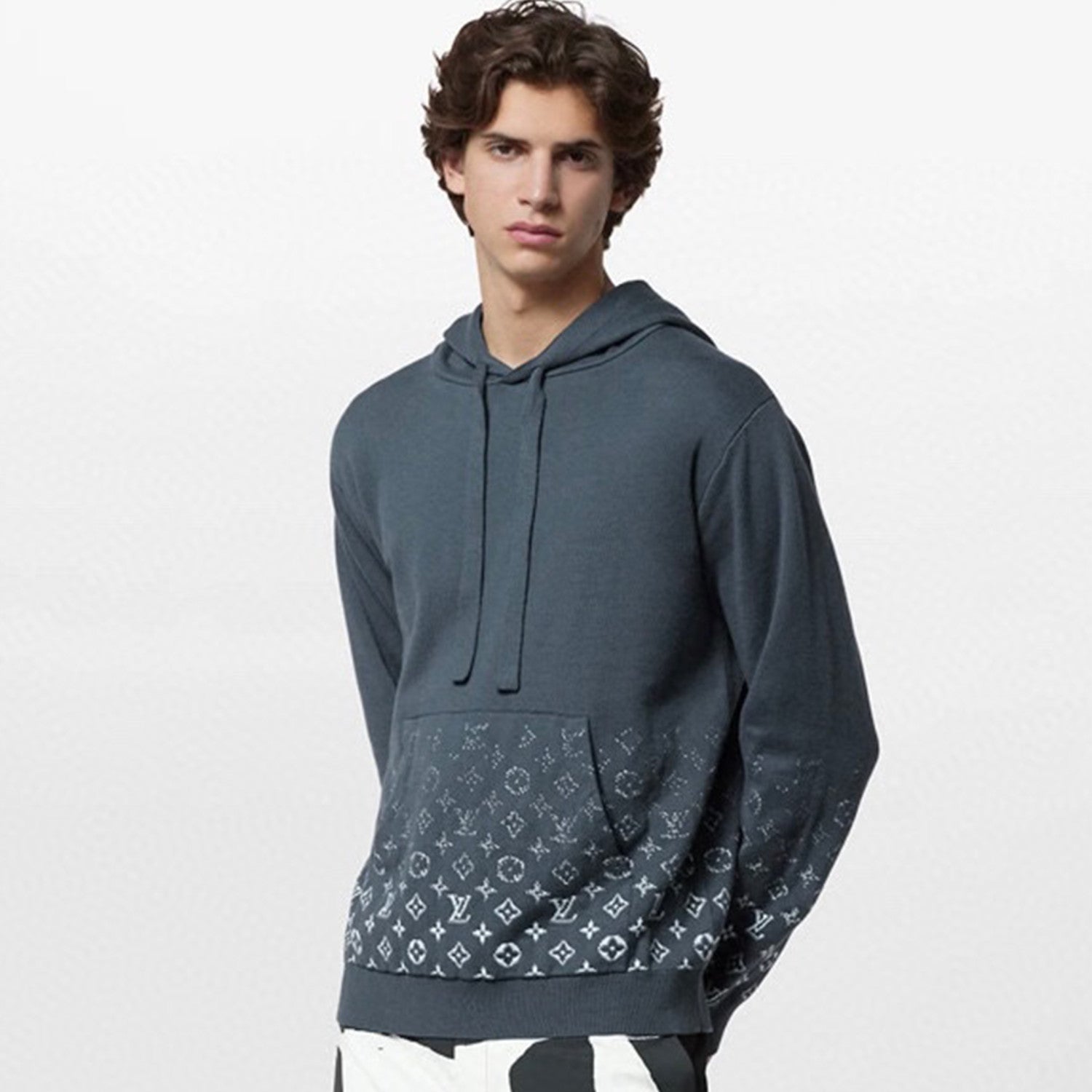 Men's Spring And Autumn Gradient Logo Jacquard Knitted Hoodie Fashion Casual Style Top #99818