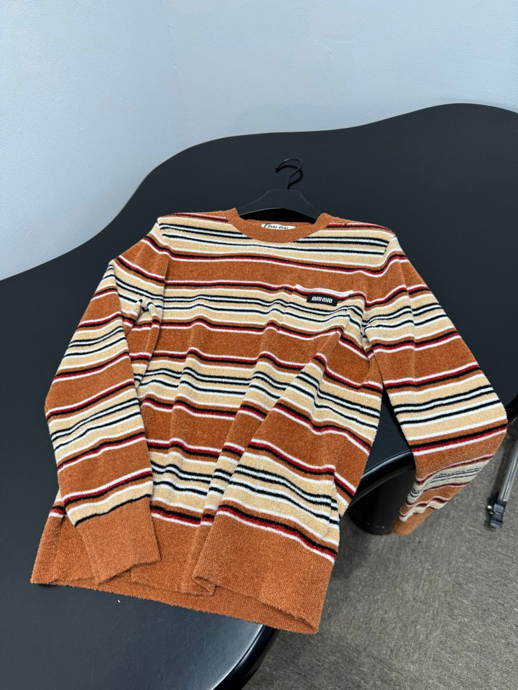 Women's Spring/Summer Chenille Knit Sweater Striped Fashion-Forward Crew Neck Long Sleeve Pullover #194403