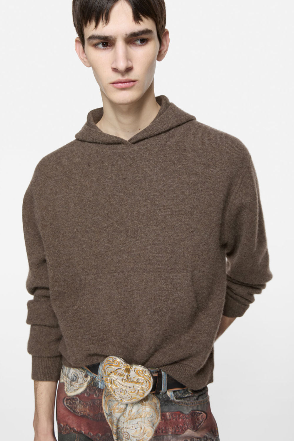 Acne Studios Men's Fall/Winter Logo-Printed Casual Blend Hooded Sweatshirt Knit Sweater Walnut Brown Fashionable Casual Pullover Hoodie #82197A