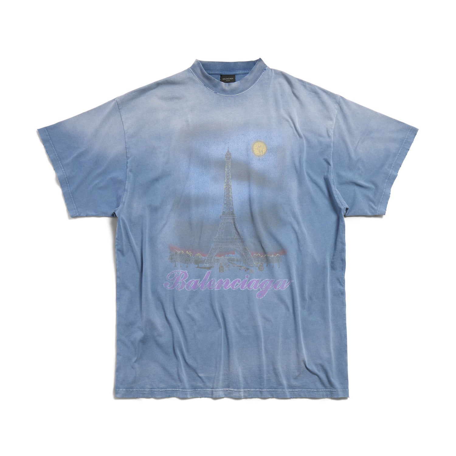 Men's Summer Paris Moon Solid Color Vintage Plain Knit Large Silhouette Short Sleeve T-Shirt #98652