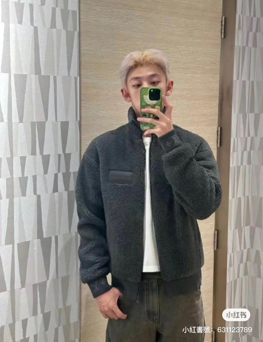 Men's Spring & Autumn Solid Color Logo Jacquard Suede Drawstring Zipper Long Sleeve Jacket #71471