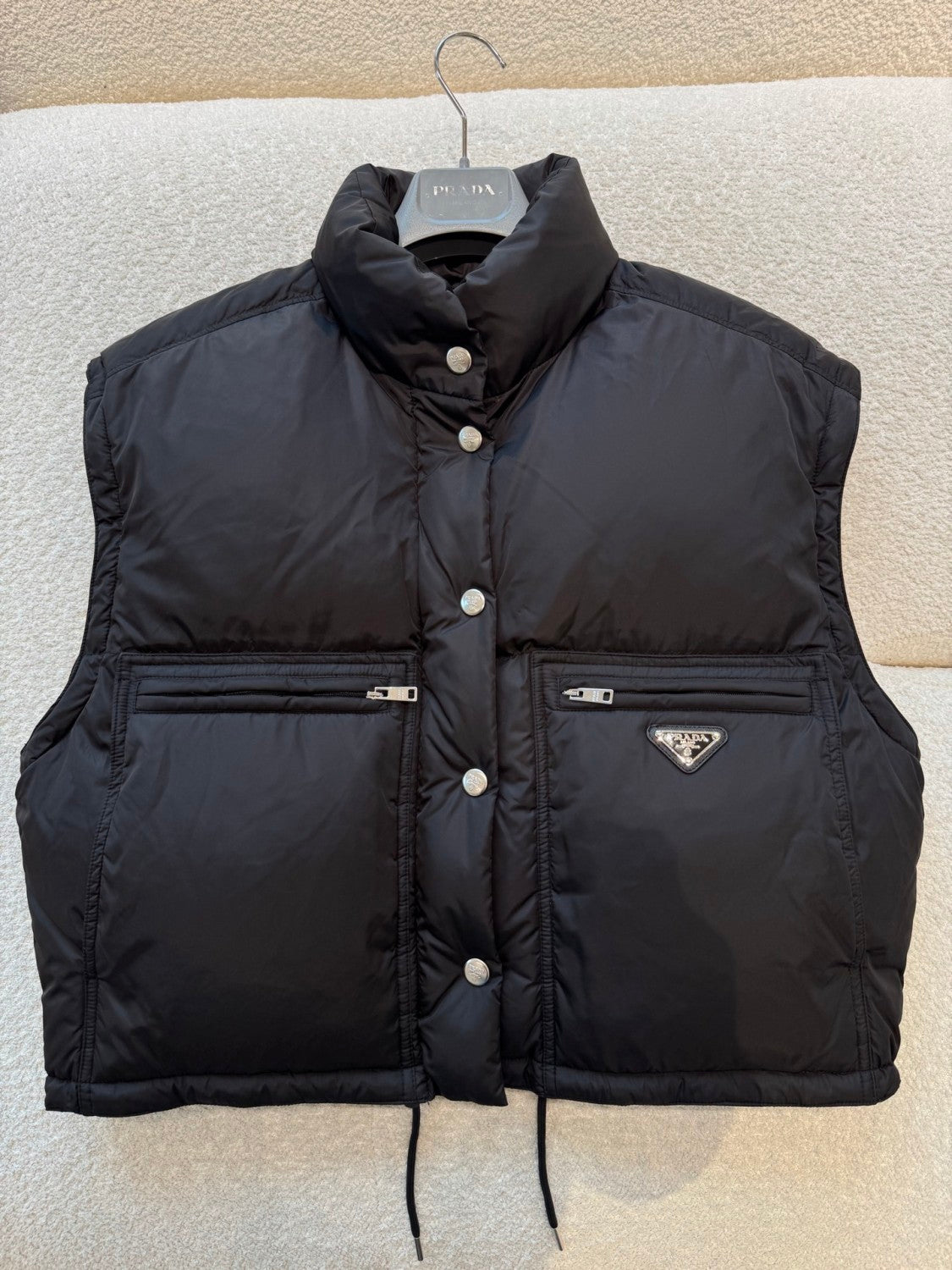 Puffer Jacket Black Women's recycled nylon fabric Triangular logo Detachable sleeves Down jacket Insulated vest  #194193