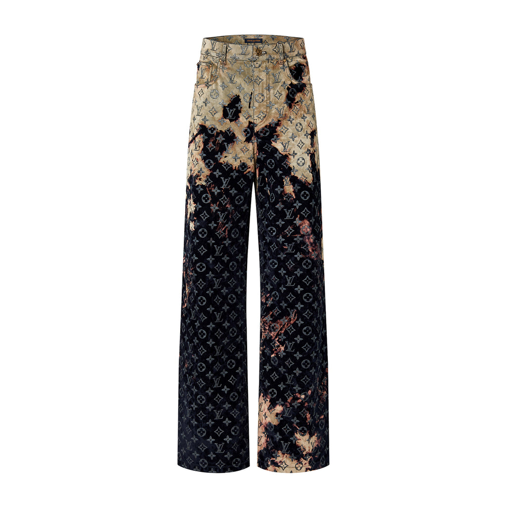 Men's Autumn and Winter Pattern Printed Lapel Single Breasted Denim Jacket Jeans Pants Set Suit #97775