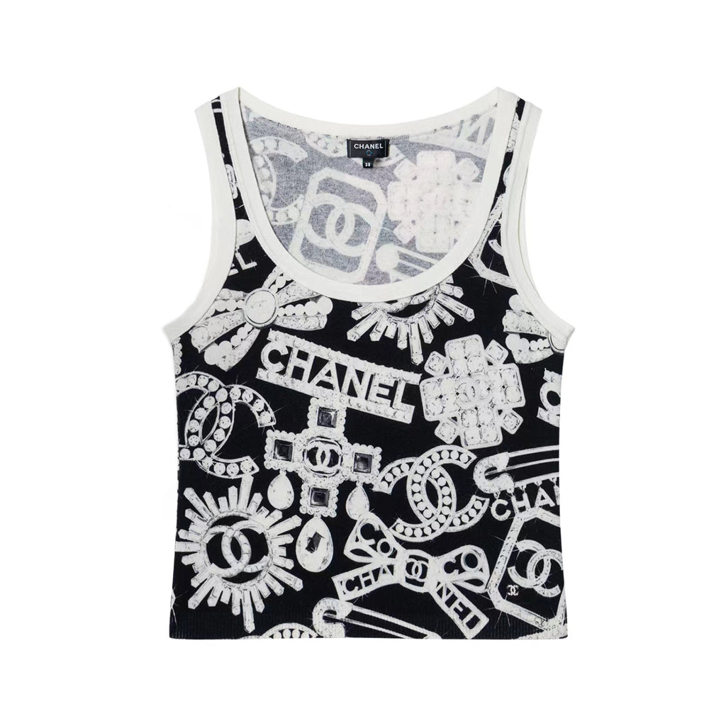Women's Summer Fashion Trend Pattern Printed Round Neck Sleeveless Straight Top Vest #78413