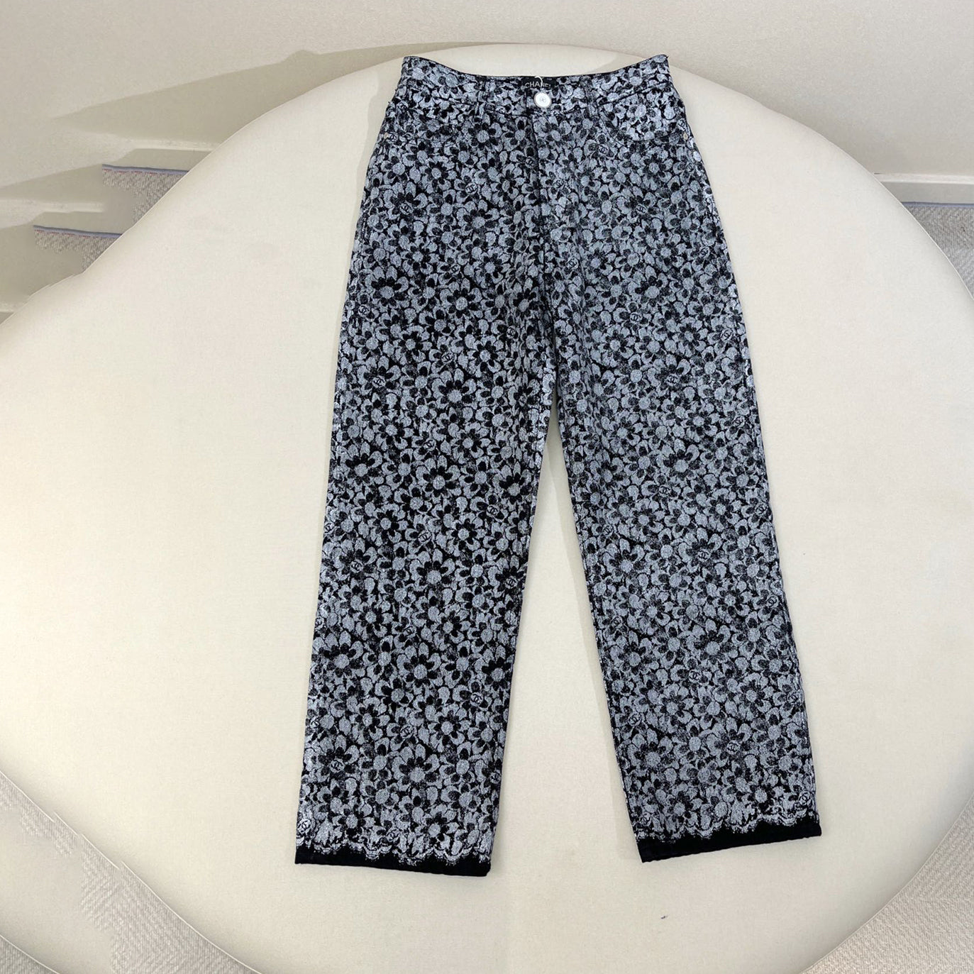 Women's Spring And Autumn Logo Floral Print Vintage Casual Fit Solid Color Denim Straight Leg Pants #71678