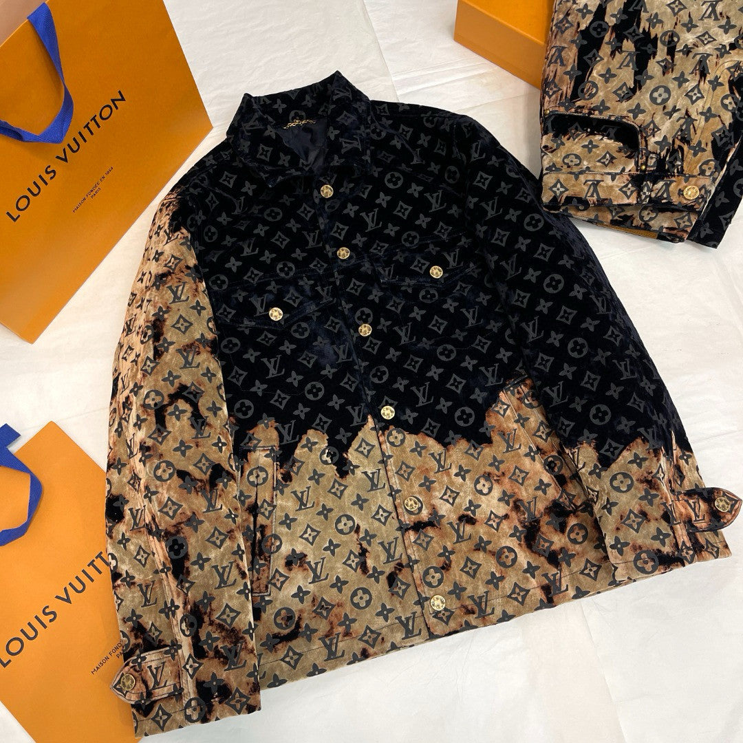 Men's Autumn and Winter Pattern Printed Lapel Single Breasted Denim Jacket Jeans Pants Set Suit #97775