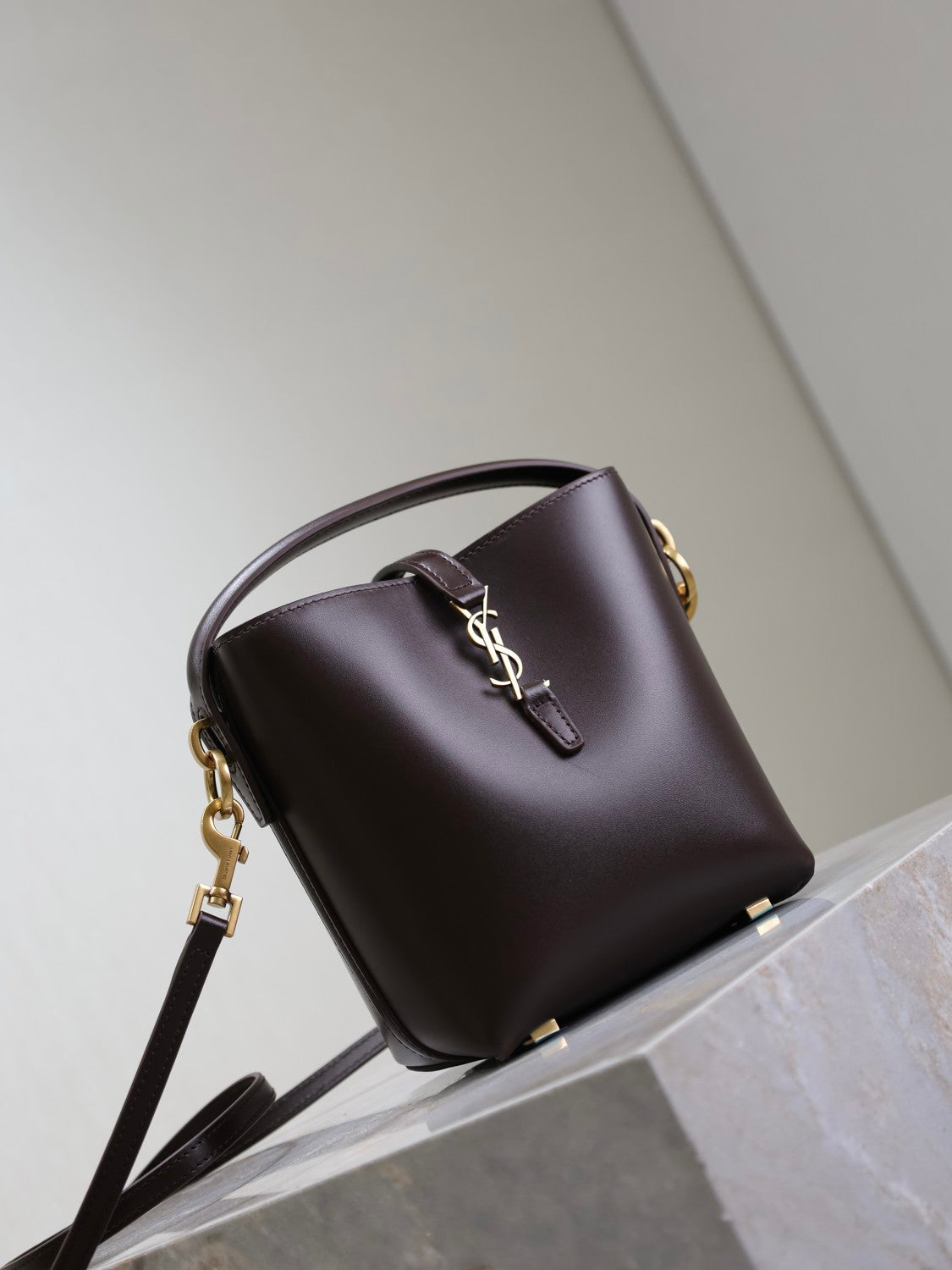 YS Women's LE 37 Logo Hook Buckle mini Small Glossy Solid Color Bucket Bag Suede Leather Handbags Casual Bags 7490362R20W9207 #81334