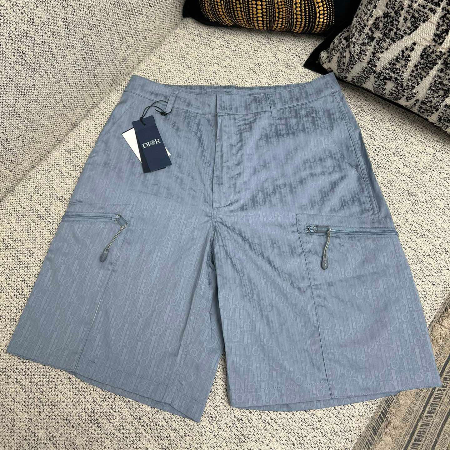 Men's Summer Solid Color Letter Print Zipper Pocket Casual Beach Shorts #75913