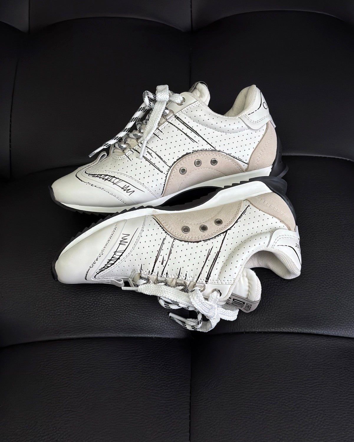 CD D-Sketch Men's And Women's Solid Color Nylon And Cowhide Leather Letter Print Round Toe Low-top Lace-up Casual Shoes #77873