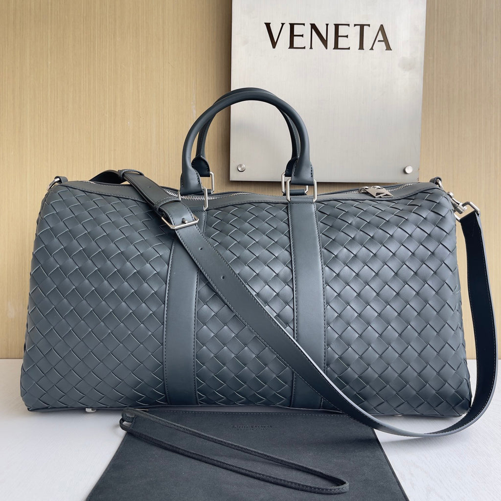 BV Intrecciato Men's Solid Color Adjustable Detachable Shoulder Strap Woven Calfskin Travel Bag #77472