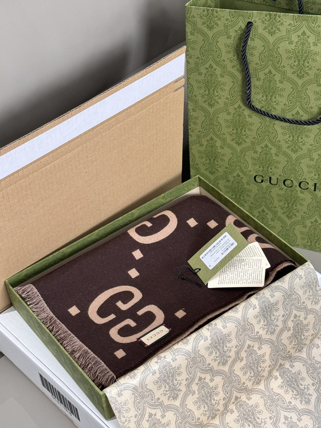 Men's and Women's GG Wool Blend Fringe Scarf #72983