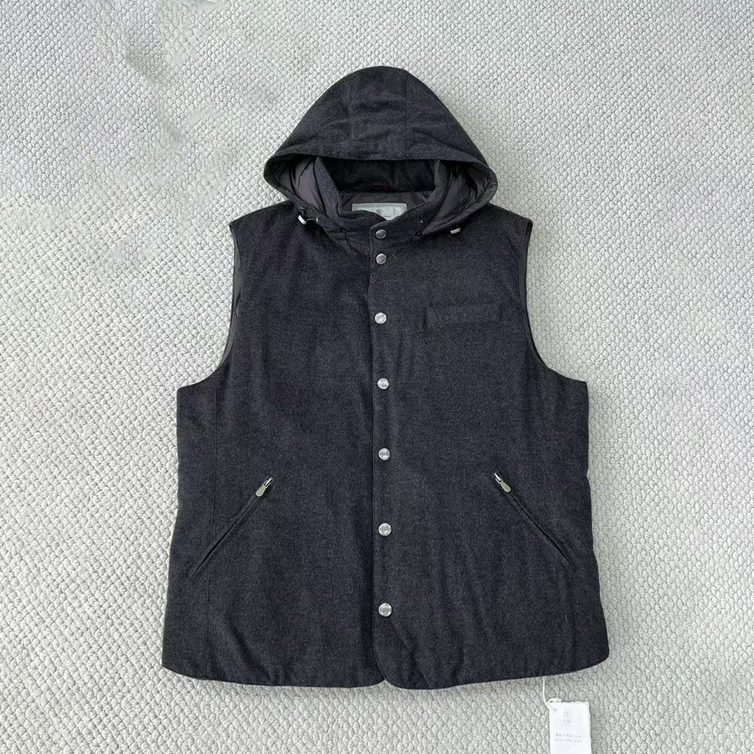 BC Men's Spring/Autumn Detachable Hooded Solid Color Single-Breasted Bonded Wool Flannel Down Vest Ngvp #2293