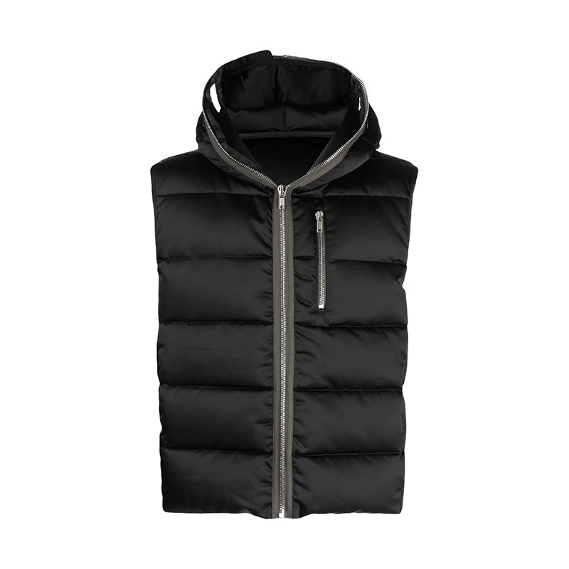 Men's Fall/Winter Dark Style Casual Solid-Color Full-Zip Hooded Quilted Down Vest Ngvp #2521