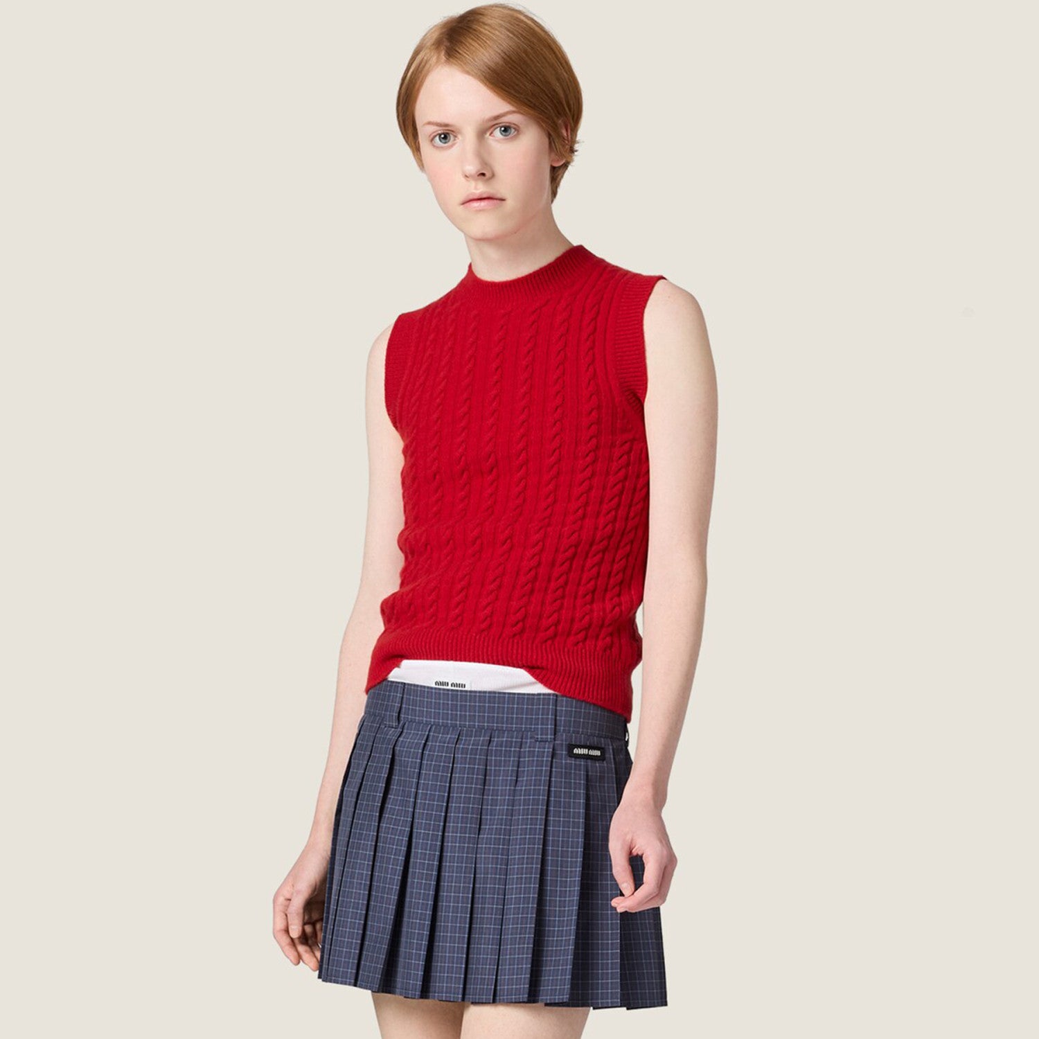 Women's Spring/Summer Knit Tank Top Fashionable Round Neck Sleeveless New Year Red T-Shirt Vest #194404