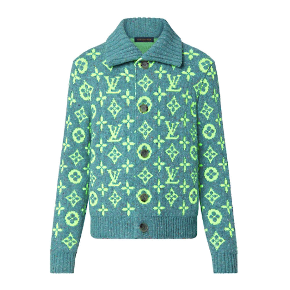 Men's Fall/Winter Green Monogrammed Pattern Knit Single Breasted Sweater Jacket #72785