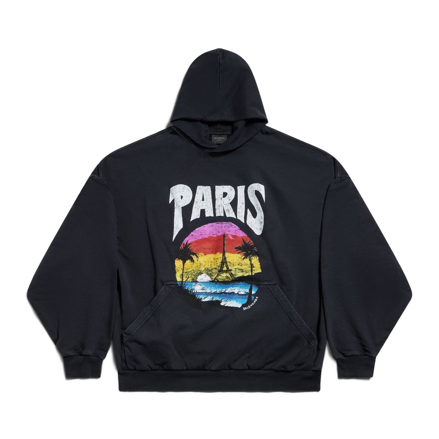 Men's and Women's Alphabet Printed Pattern Loose Fit Long Sleeve Paris Tropical Round Hooded Sweatshirt Pullover #98195