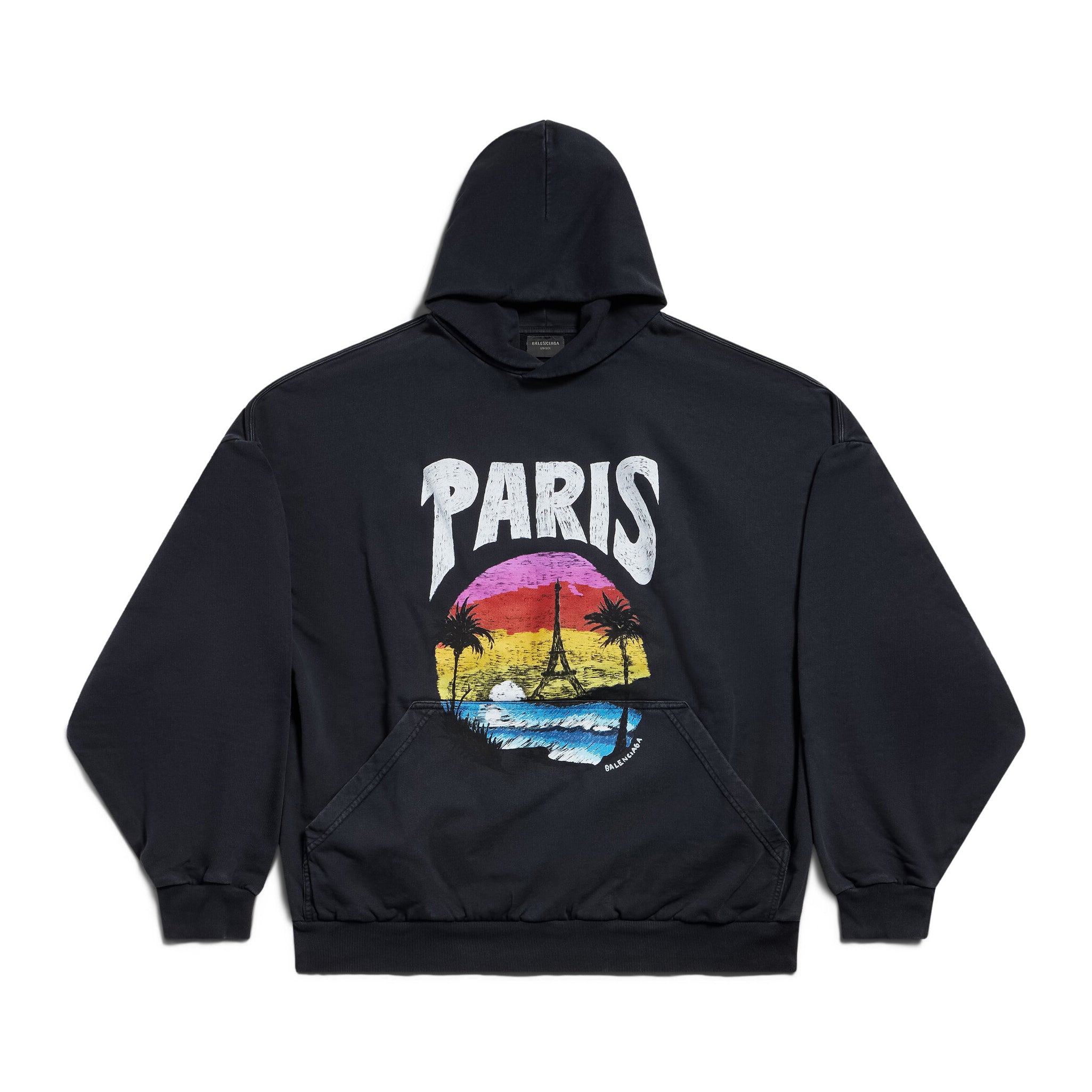 Men's and Women's Alphabet Printed Pattern Loose Fit Long Sleeve Paris Tropical Round Hooded Sweatshirt Pullover #98195