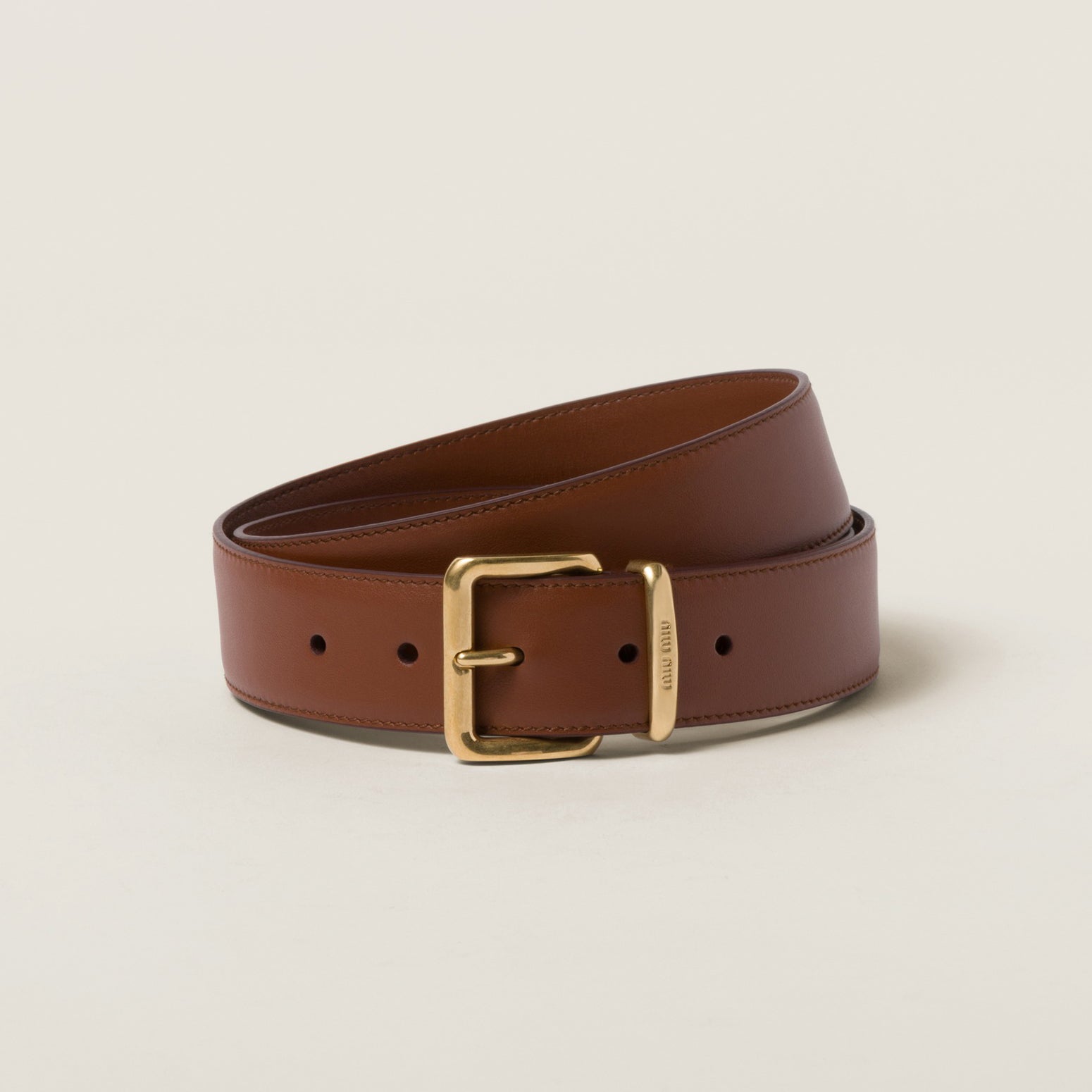 Women's Solid Colour Cowhide Logo Belt with Metal Buckle #97594