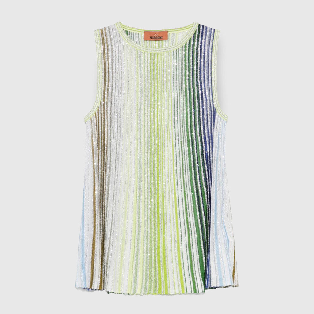 Missoni Women's Spring And Summer Fashion Elegant Colorful Striped Golden Silk Knit Clashing Sleeveless Vest T-shirt Casual Pants Set Suit Ngvp #1758